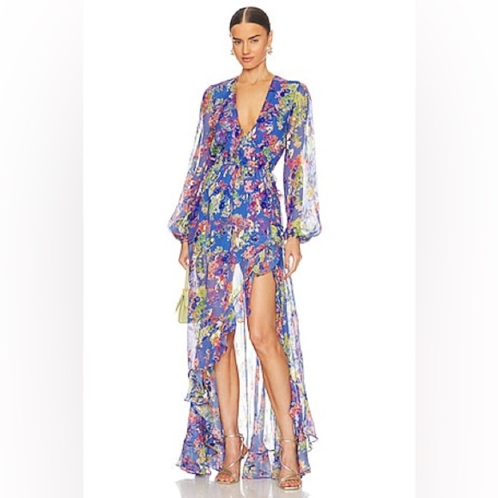 Caroline Constas Blue Floral Long Sleeve Dress